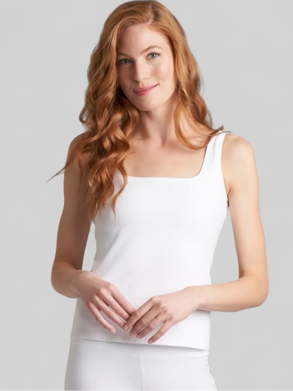 Ala von Auersperg White Square Neck Caterina Italian Stretch Tank Top Size Large